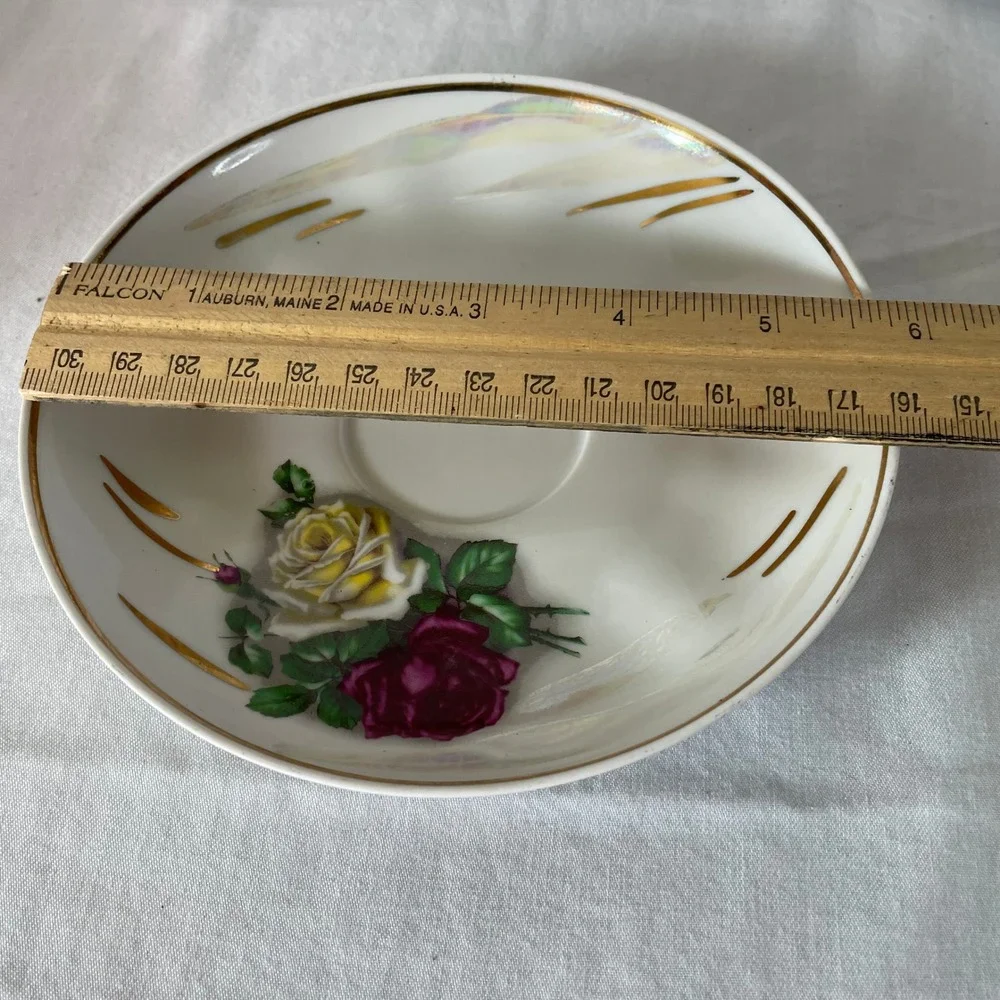 Vintage USSR Porcelain Saucers Floral Rose Gold Accent Set‎ of 3